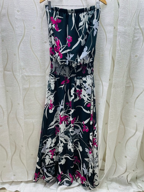 Va Va Voom Dresses & Skirts - Va Va Voom Black Strapless Floral Maxi Dress with Fuchsia Accents